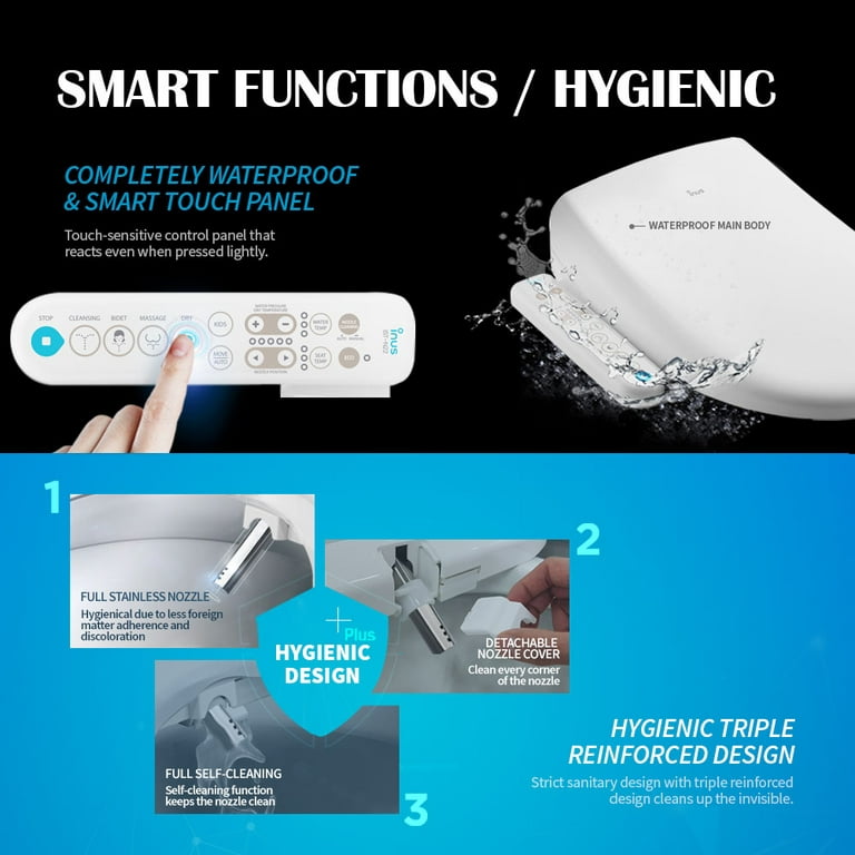 Warm Air Dryer, Smart Touch Panel, Heated Bidet Toilet Seat Elongated