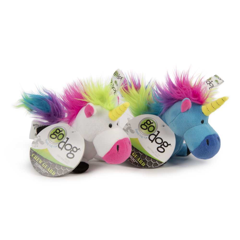goDog Plush Unicorn Dog Toy with Chew Guard Technology, Small, 2 Pack
