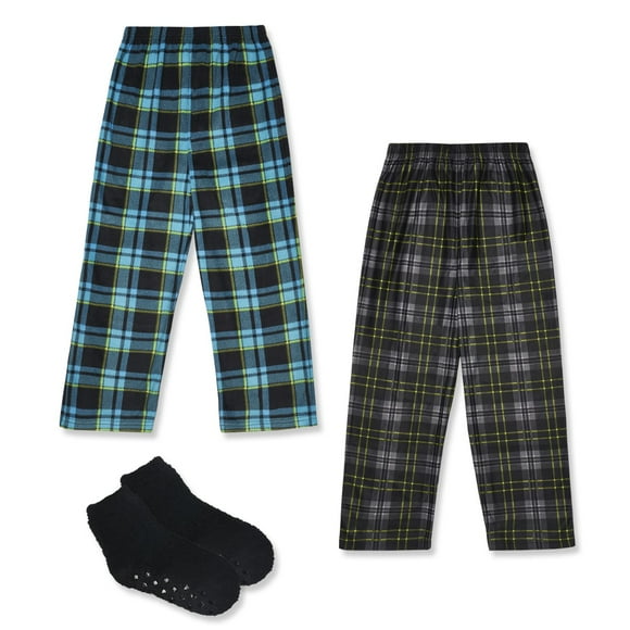 Mad Dog concepts 2-Pack Boys Pajama Pants Soft Micro Fleece PJ Bottom with Elastic Waistband - Printed Plaid Flannel Lounge Pants for Kids (Include the size)