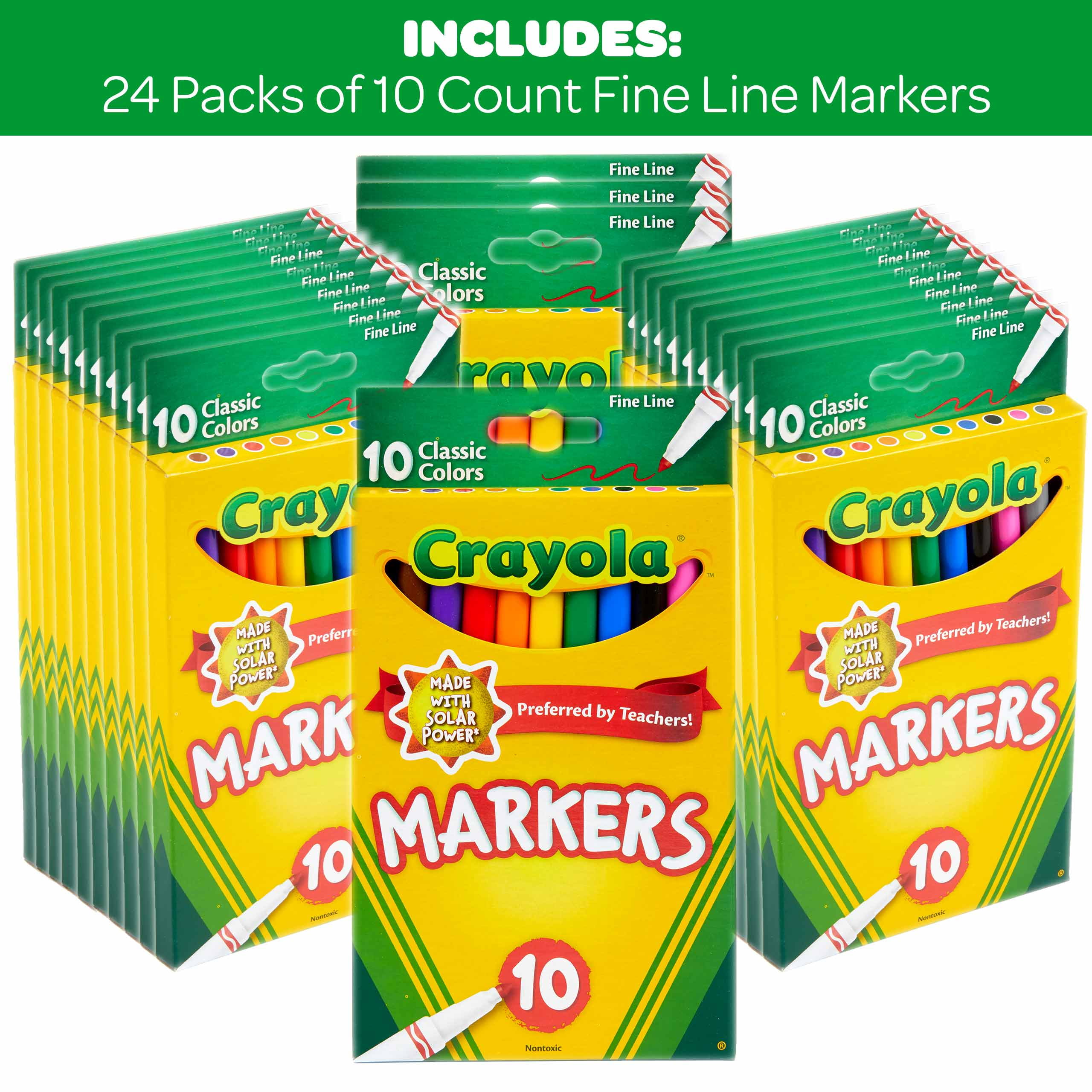 Crayola Classic 10ct Fine Line Marker Set, Classic Colors, (24 Pack Case) Bulk School Supplies