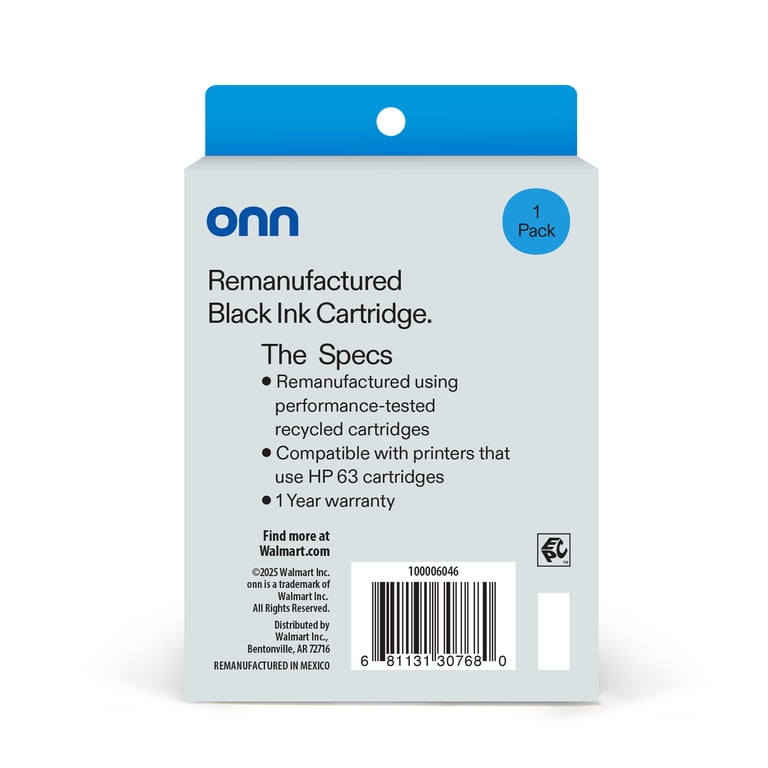 Free Shipping! Onn+ HP 63XL Remanufactured Black Ink Cartridge for