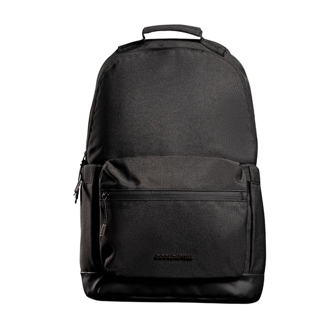 Mochila para Laptop Cool Capital CC-B32677 en color negro, compatible con laptops de hasta 15.6 pulgadas, con dos bolsas laterales, asa para viaje y bolsa frontal con cierre. También es adecuada para transportar documentos y accesorios de oficina o escuela.