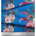 thumbnail image 2 of Soimoi Blue Rayon Fabric Leaves & Ranunculus Floral Print Fabric by the Yard 42 Inch Wide, 2 of 3