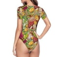 thumbnail image 4 of Balery Women'Sbright Mushrooms Crew Neck Round Neck Short Sleeves Slim Fit Casual Basic Extender Bodysuit Daily Jumpsuit T Shirts-Small, 4 of 9