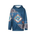 thumbnail image 2 of Qiylii Women Geometric Pattern Print Hoodie Long Sleeve Button Down Drawstring Hooded Pullover Sweatshirt Sportwear with Pocket, 2 of 9