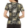 thumbnail image 4 of MODA NOVA Juniors Glitter Twist Top Round Neck Puff Sleeve Stretch Casual T-Shirt Black Gold S, 4 of 5