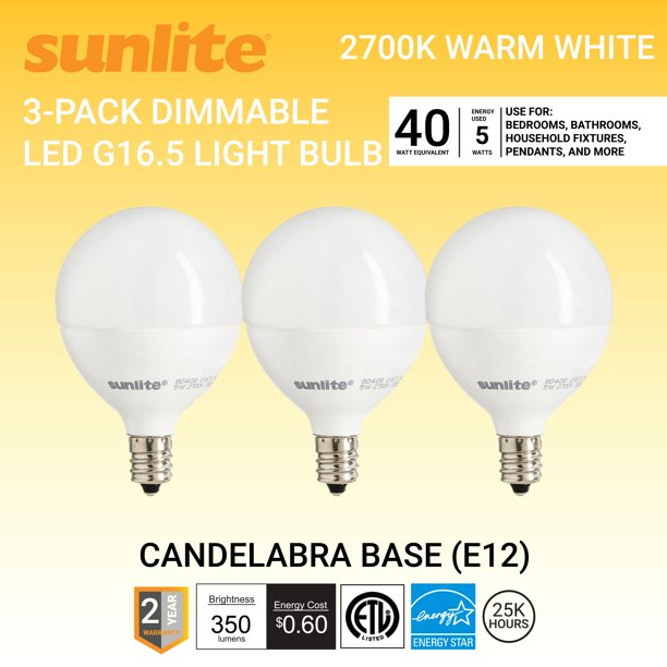 Sunlite LED G16.5 Globe Light Bulb, 7 Watts (60W Equivalent), 500