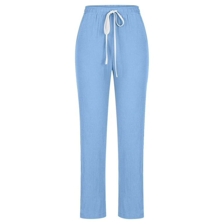  Limsea Women Wide Leg Pants 2021 Summer Cotton Linen Elastic  Waist Drawstring Trousers Casual Relax Fit Harem Sweatpants T - Blue Small  : Clothing, Shoes & Jewelry
