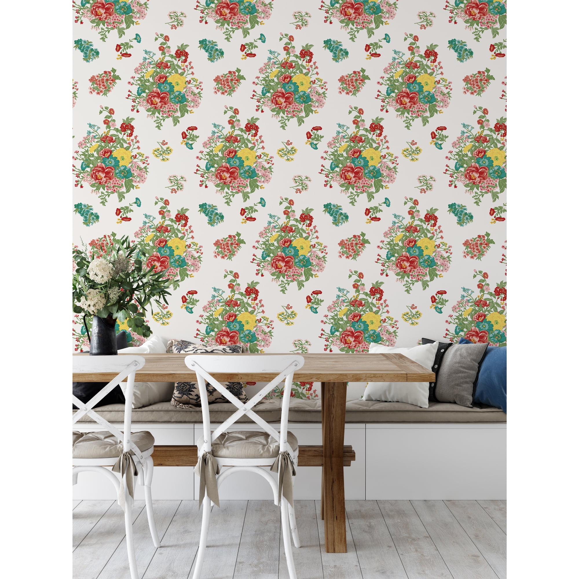 The Pioneer Woman White Fancy Flourish Floral Peel and Stick Wallpaper, 20.5" x 18'