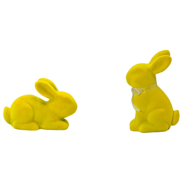 Flocked Easter Bunny Figurine Set Standing Statue Colorful Garden Yard Ornament for Spring Holiday Celebration 2PCS