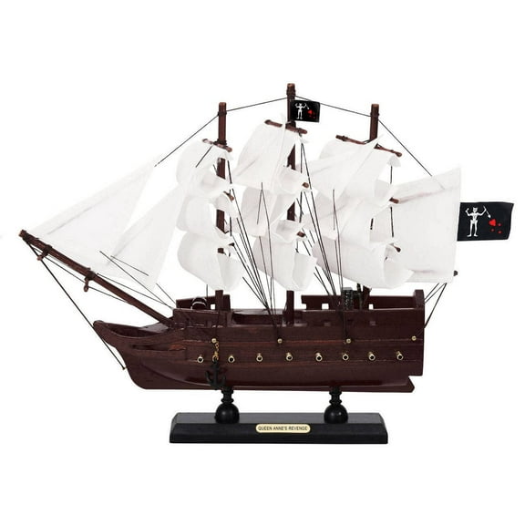 HANDCRAFTED NAUTICAL D√âCOR Wooden Blackbeards Queen Annes Revenge White Sails Model Pirate Ship 12"