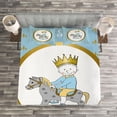 thumbnail image 3 of Ambesonne Blue Quilted Bedspread Set 3 Pcs, Cartoon Horse Fleur De Lis, King Size, Multicolor, 3 of 3