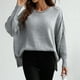 thumbnail image 4 of Ronda Masajeadores de cuello lado split suéter moda suelta manga larga Jumper Top para Otoño Invierno gris claro M, 4 of 8