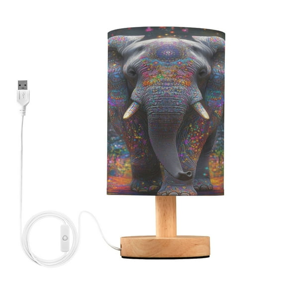 Bedside Desk Lamp LED Vibrant Elephant Table Nightstand Lamps Warm Light Fabric Lampshade for Home Bedroom Office Living Room Decor