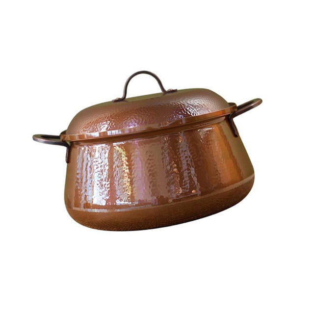 Olla de cobre puro, sartenes de inducción, asas dobles gruesas, utensilios de cocina de cobre hechos a mano, sartén para estofado, olla para sopa para 4L