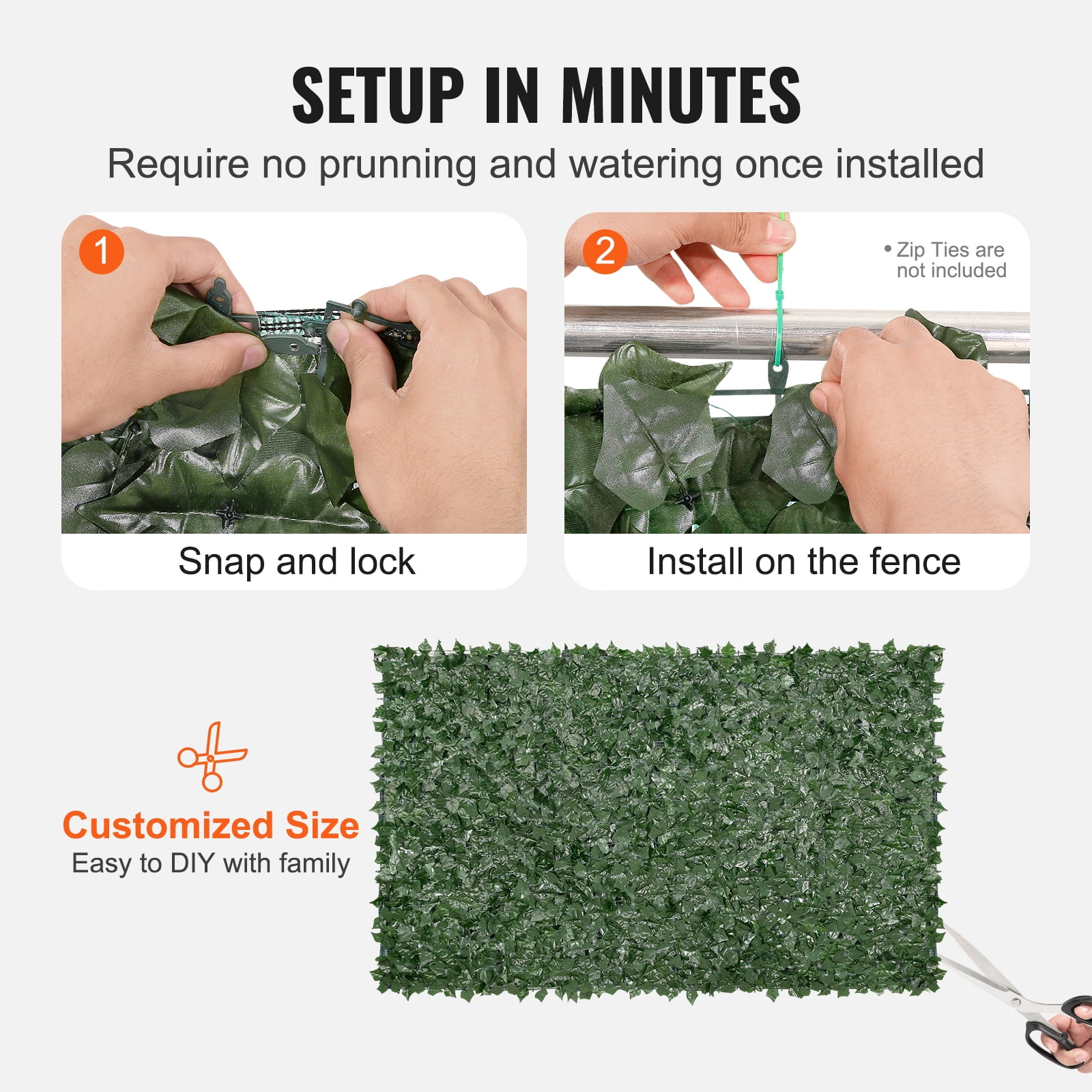 KFFKFF Artificial Ivy Privacy Fence, 59 x 98 in Green Wall Screen with Mesh Backing and Reinforced Joints, Decorative Faux Hedge for Outdoor Spaces like Gardens, Yards, and Balconies