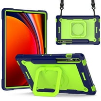 ELEHOLD Rugged Case for Samsung Galaxy Tab S9 /S9 FE  2023 with 360° Rotating Handle Grip Kickstand Function Detachable Crossbody Shoulder Strap for Kids Children Adults Shockproof Case,Navy Green