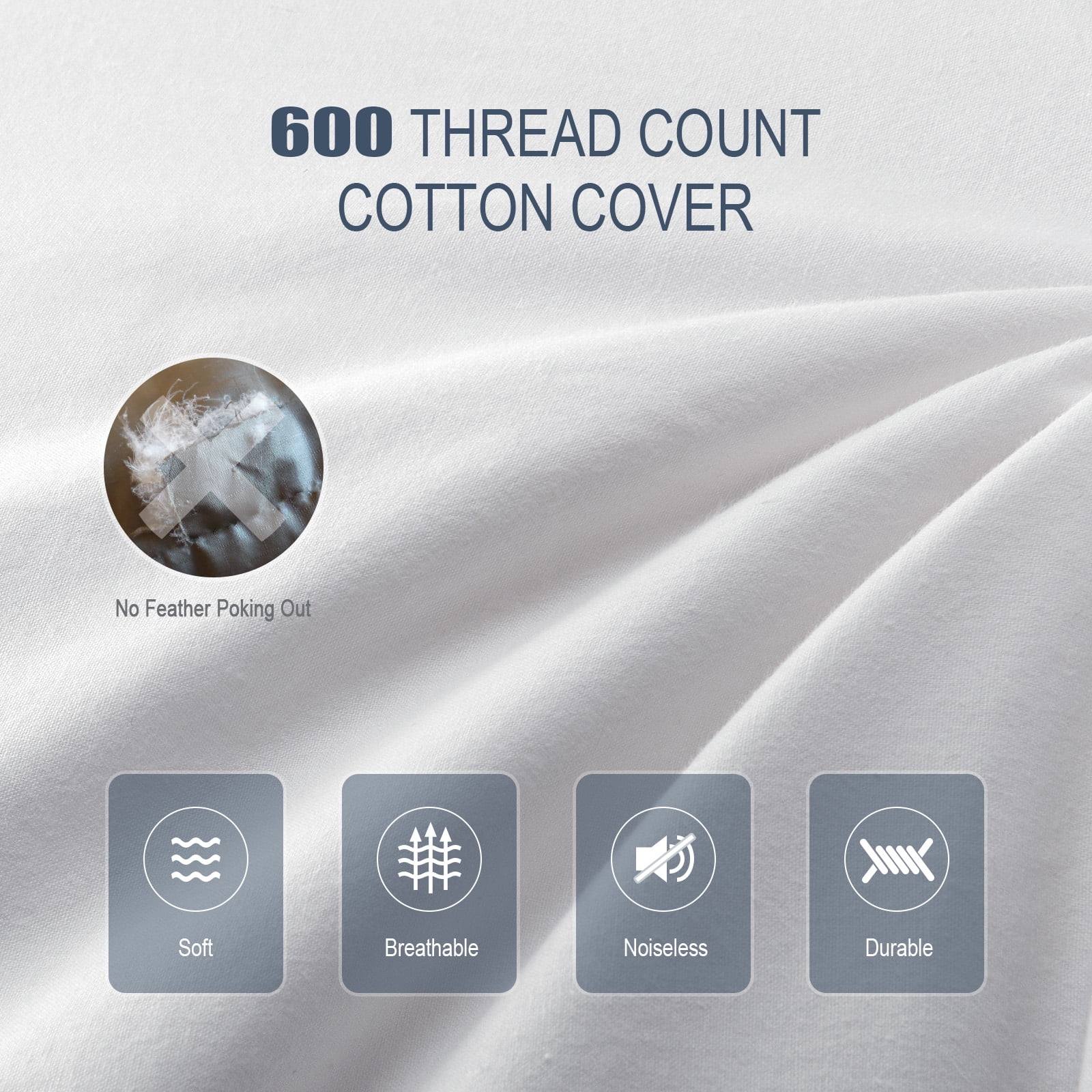 COOKEY Goose Feather & Down Pillow Standard Size 20"x26" – Hotel Quality Bed Pillow for Sleeping, 100% Organic Cotton Cover, Hypoallergenic – Standard Pillow Set of 2