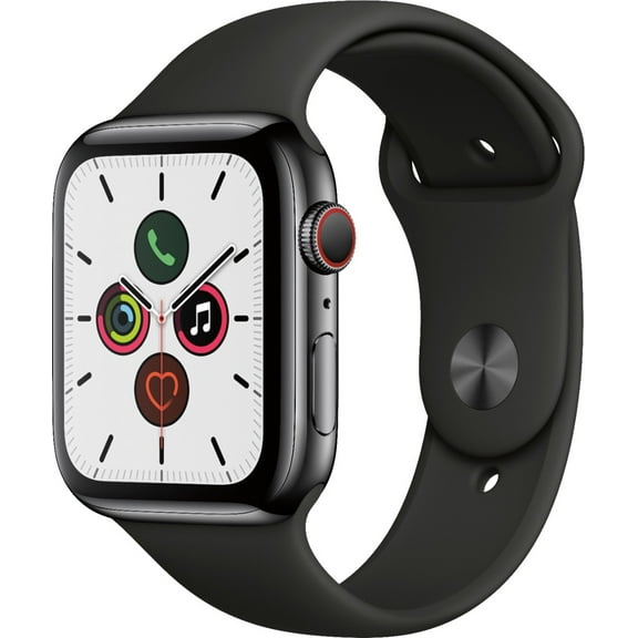 Restored Apple Watch Series 5 (GPS   LTE) 44mm Black Stainless Steel Case & Black Sport Band (Refurbished)