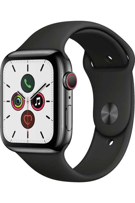 Restored Apple Watch Series 5 (GPS + LTE) 44mm Black Stainless Steel Case & Black Sport Band (Refurbished)