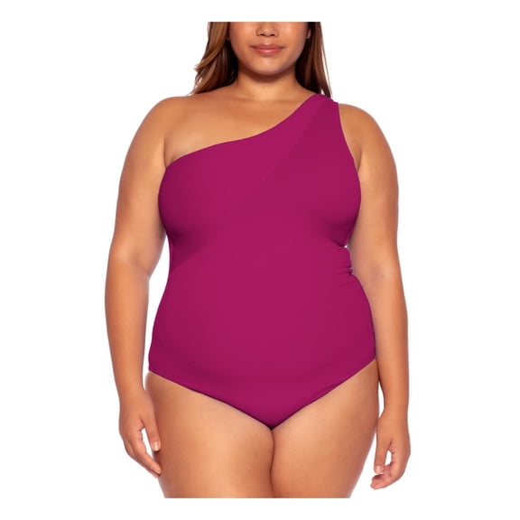 Becca by Rebecca Virtue Womens Plus Adjustable Asymmetric One-Piece Swimsuit