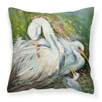 Carolines Treasures JMK1210PW1414 White Egret in the rain Canvas Fabric Decorative Pillow  14Hx14W multicolor