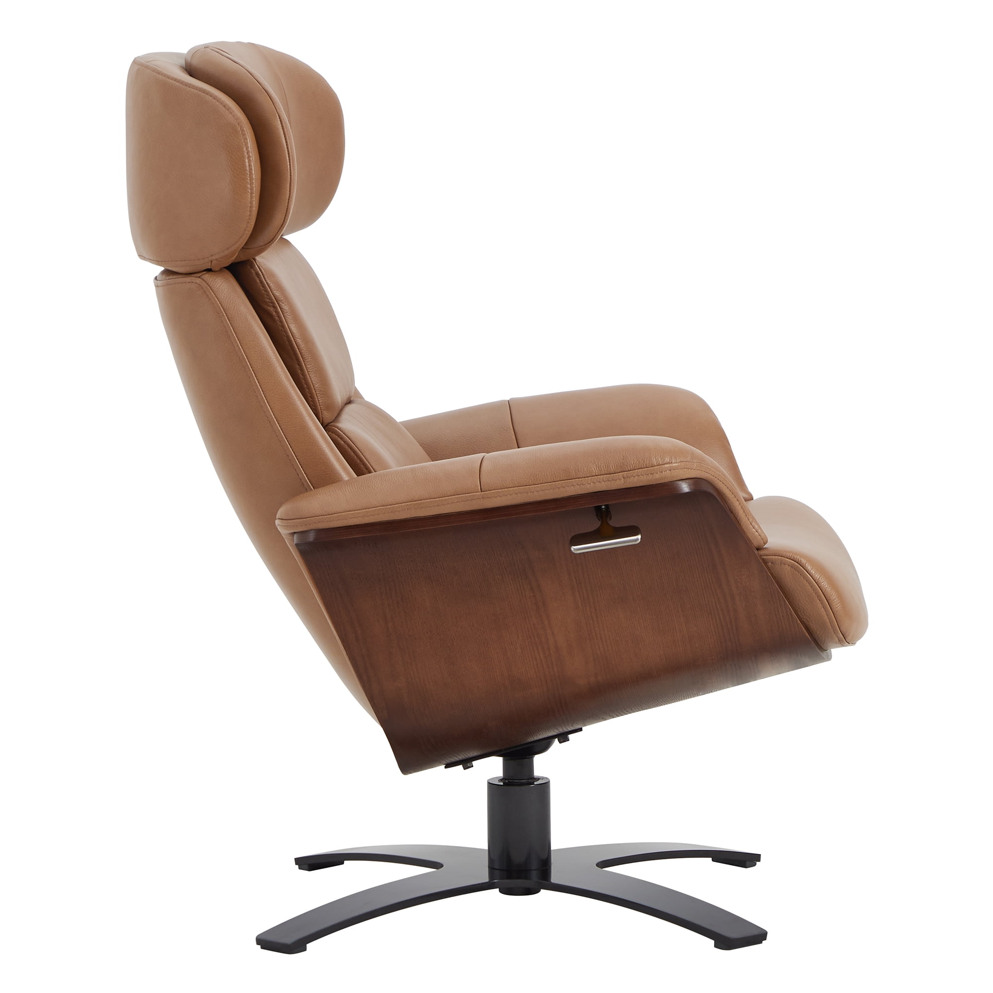 CHITA Swivel Recliner Chair with Ottoman Set & Adjustable Headrest, Leather Lounge Accent Arm Chairs for Living Room Bedroom, Saddle Brown