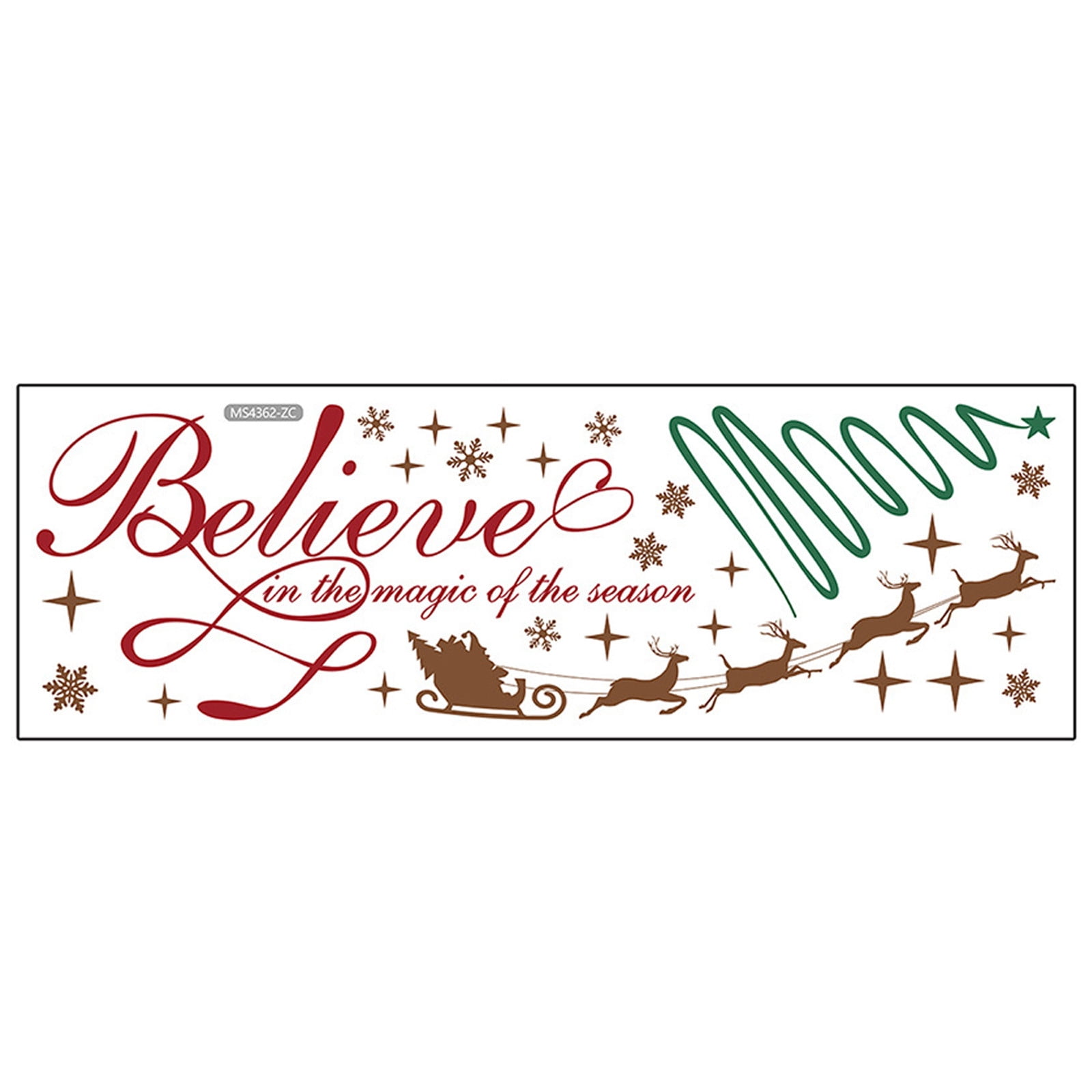 Christmas Wall Decal Stickers Santa Sleigh Reindeer and Snowflake Pattern Removable Vinyl Art for Window Living Room Home Holiday Decor