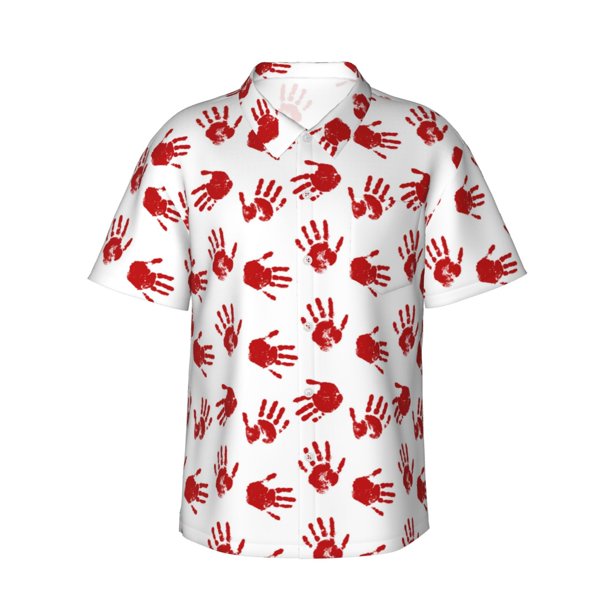 Fotbe Bloody Hand Camisa Hawaiana para Hombre Unisex – Camisa Casual de Verano con Botones de Manga Corta de Algodón y Lino,Medium