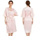 thumbnail image 2 of LYMAYTER Women Silky Robes for M-3XL Satin Mid-length Bathrobes Fashion Solid Color Nightgowns Soft Summer Loungewear, 2 of 7