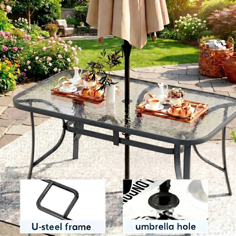 all weather patio furniture with umbrella Alpha Joy 15ft Extra Large Outdoor Double-Sided So Sophia & William density polyethylene (HDPE) Pirecart 7 pcs Outdoor Furniture,
