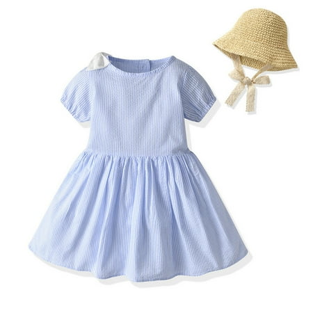 

nsendm Kids Toddler Baby Girls Spring Summer Solid Cotton Short Sleeve Princess Dress Hat Clothes Reversible Sequin Dress Kids Dress Blue 5-6 Years
