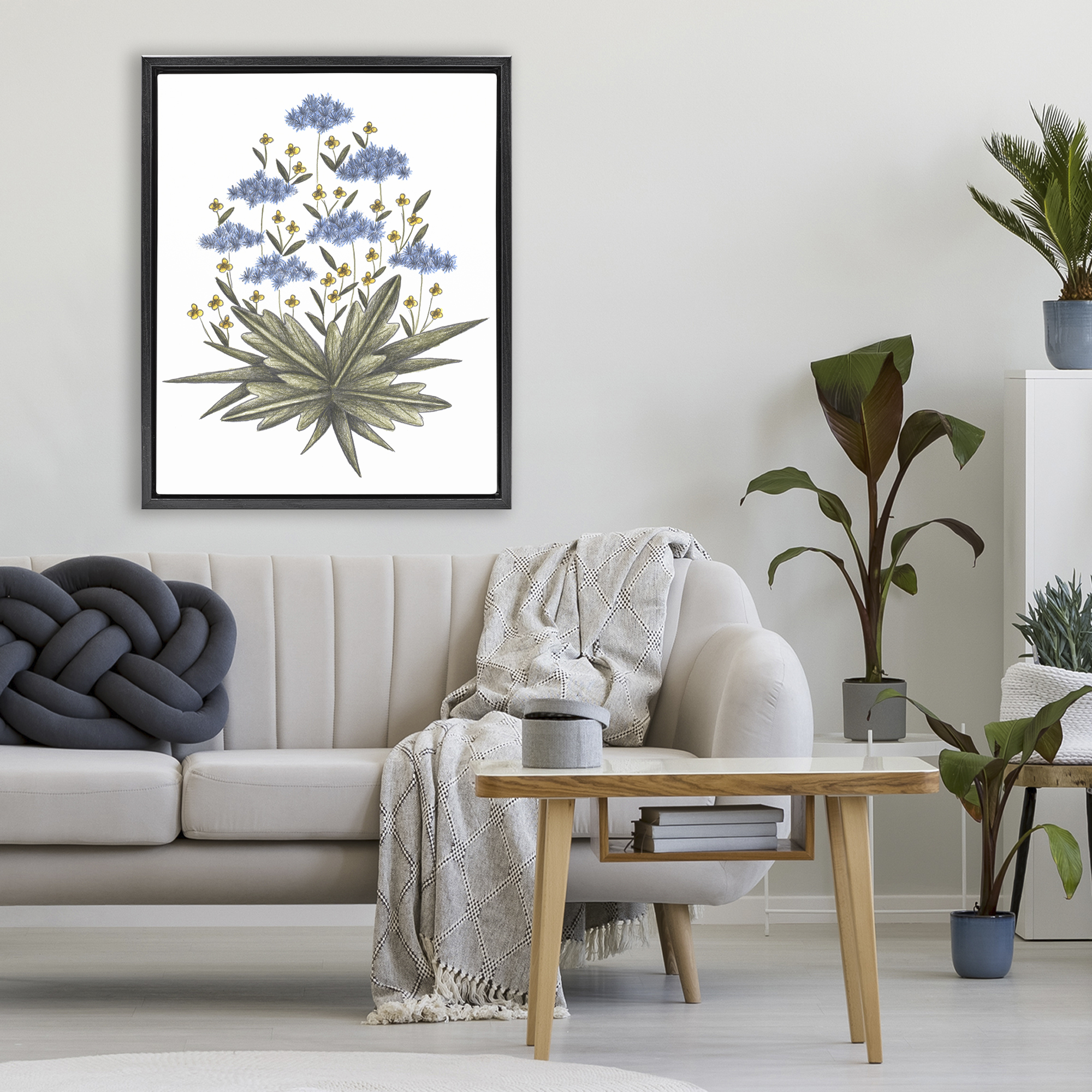 Where Wild Flowers Bloom Black Framed Floater Canvas Wall Art, design by Cecilia Battaini
