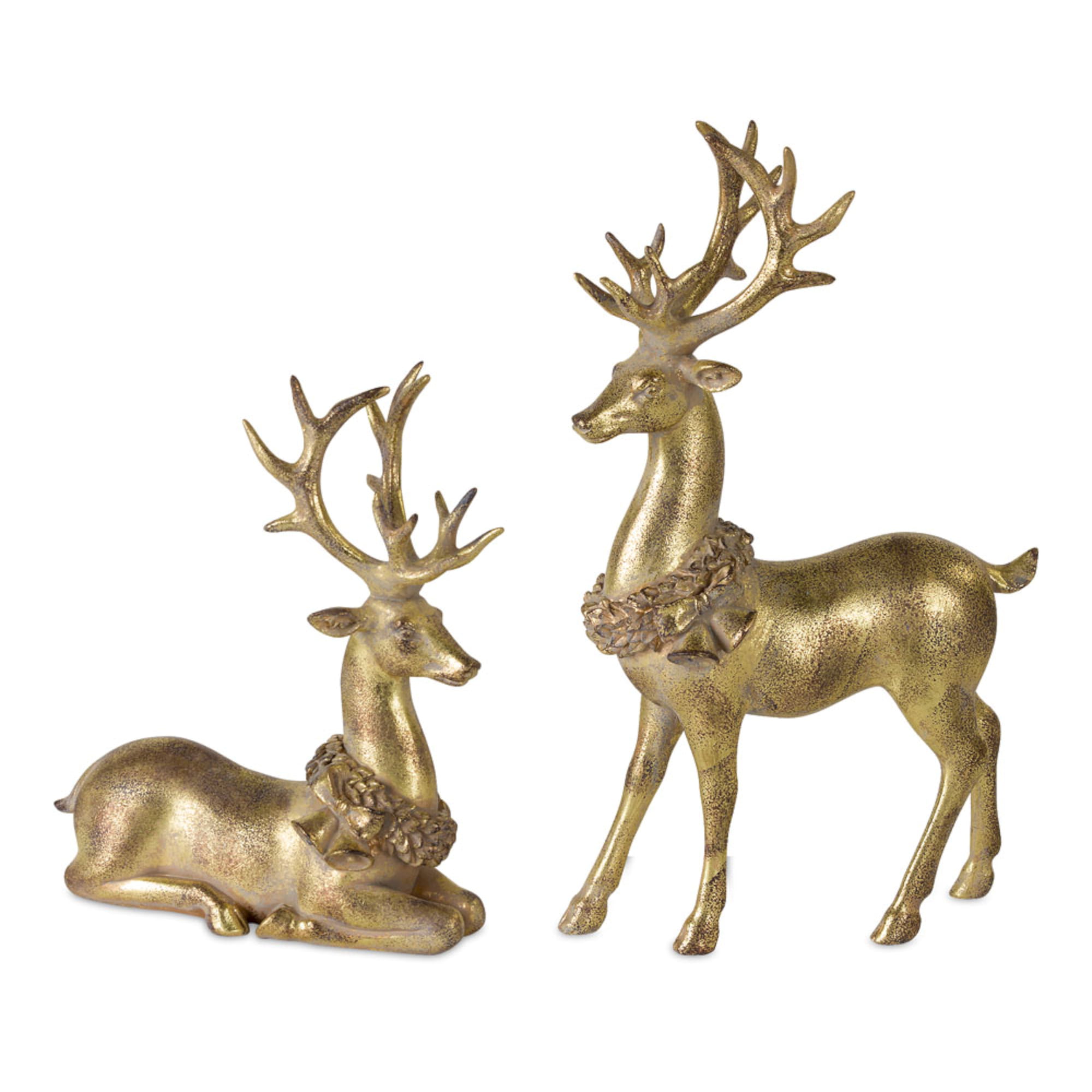 RAZ Imports Silver Gold Glitter Small Sitting Reindeer Figurine 6"x5" 