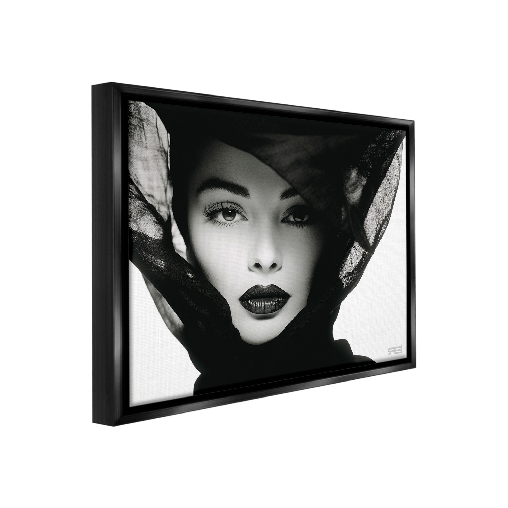 Stupell Industries Intense Woman Gaze Beauty & Fashion Painting Black Floater Framed Canvas Art Print Wall Art, 31 x 25