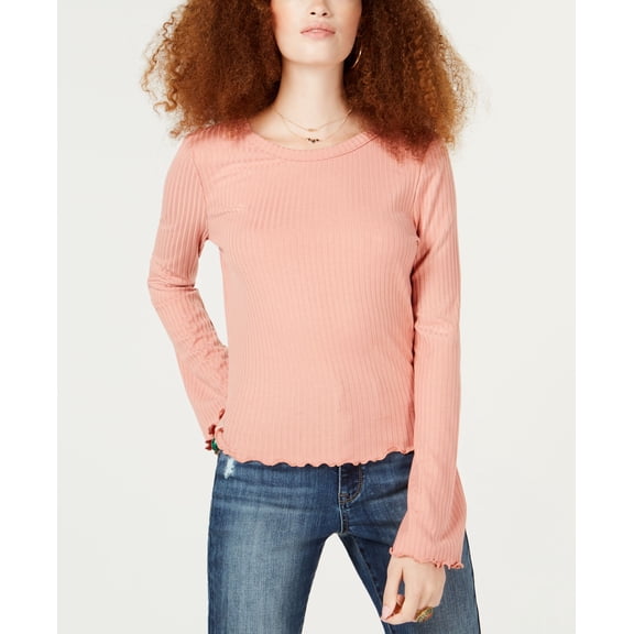 American Rag Juniors Lace Up Ribbed Top Cameo Brown XS