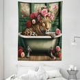 thumbnail image 2 of Ambesonne Leopard Tapestry Wall Hanging, English Roses Wild Animal, 60"x80", Reseda Green and Pink, 2 of 3