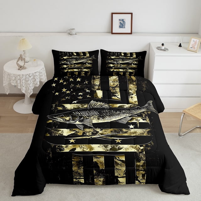 Erosebridal Hunting Fish Bedding Sets Full with Comforter, Camo Texas Stars Duvet Insert, Rustic Farmhouse Decor, Reversible