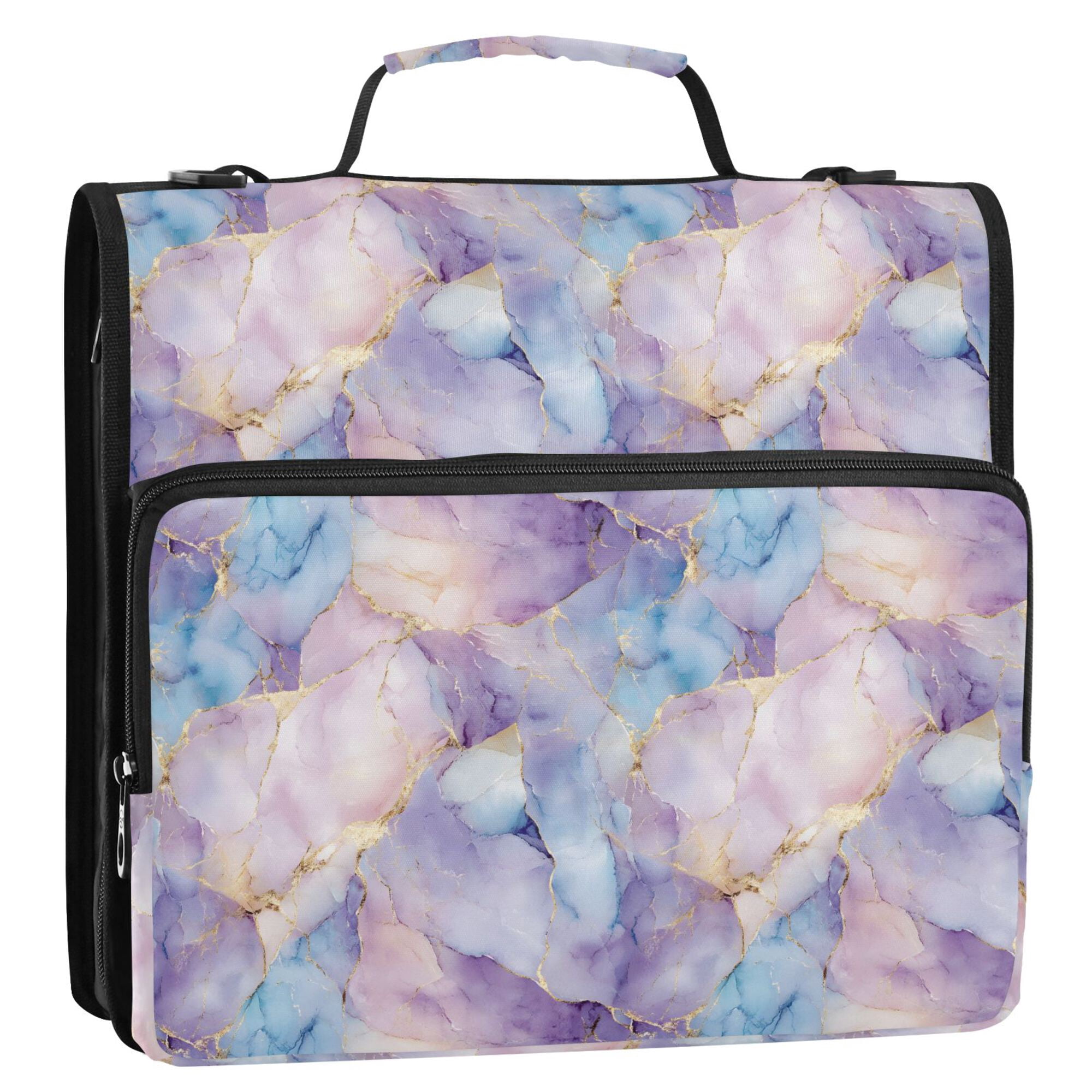 FORMRS Zipper Binder with Shoulder Strap 2-inch Ring 500 Sheet Capacity File Bag, Purple Marble Pattern
