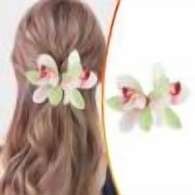 Long Intricate Floral Hair Clip with Pink‎ and Green Accents Overflow Lotus Pond Dragonfly Hair Clip, Lotus Flower Acrylic Hair  main image 4