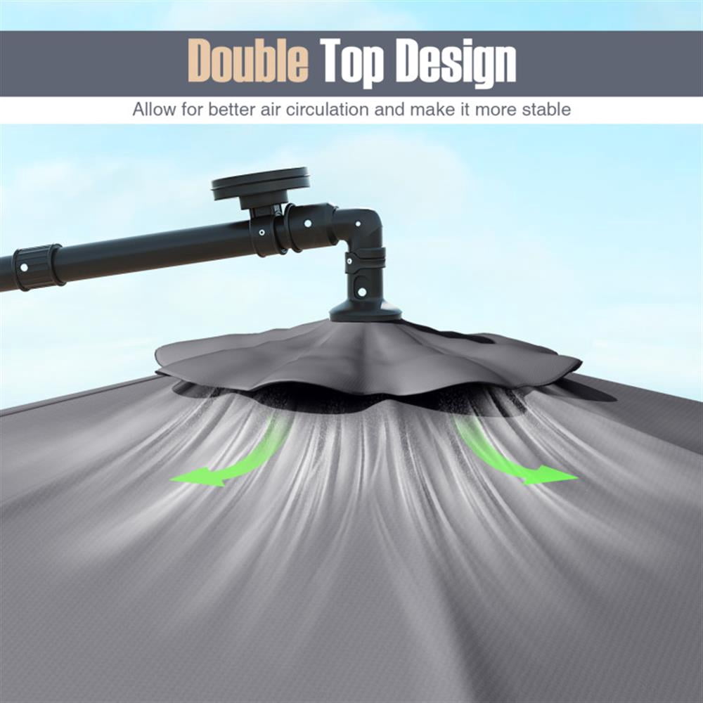 Resenkos Outdoor Garden Umbrella,Market Umbrella,10 Ft Patio Umbrella Offset Cantilever Umbrella with 40 Solar Powered Lights-Gray