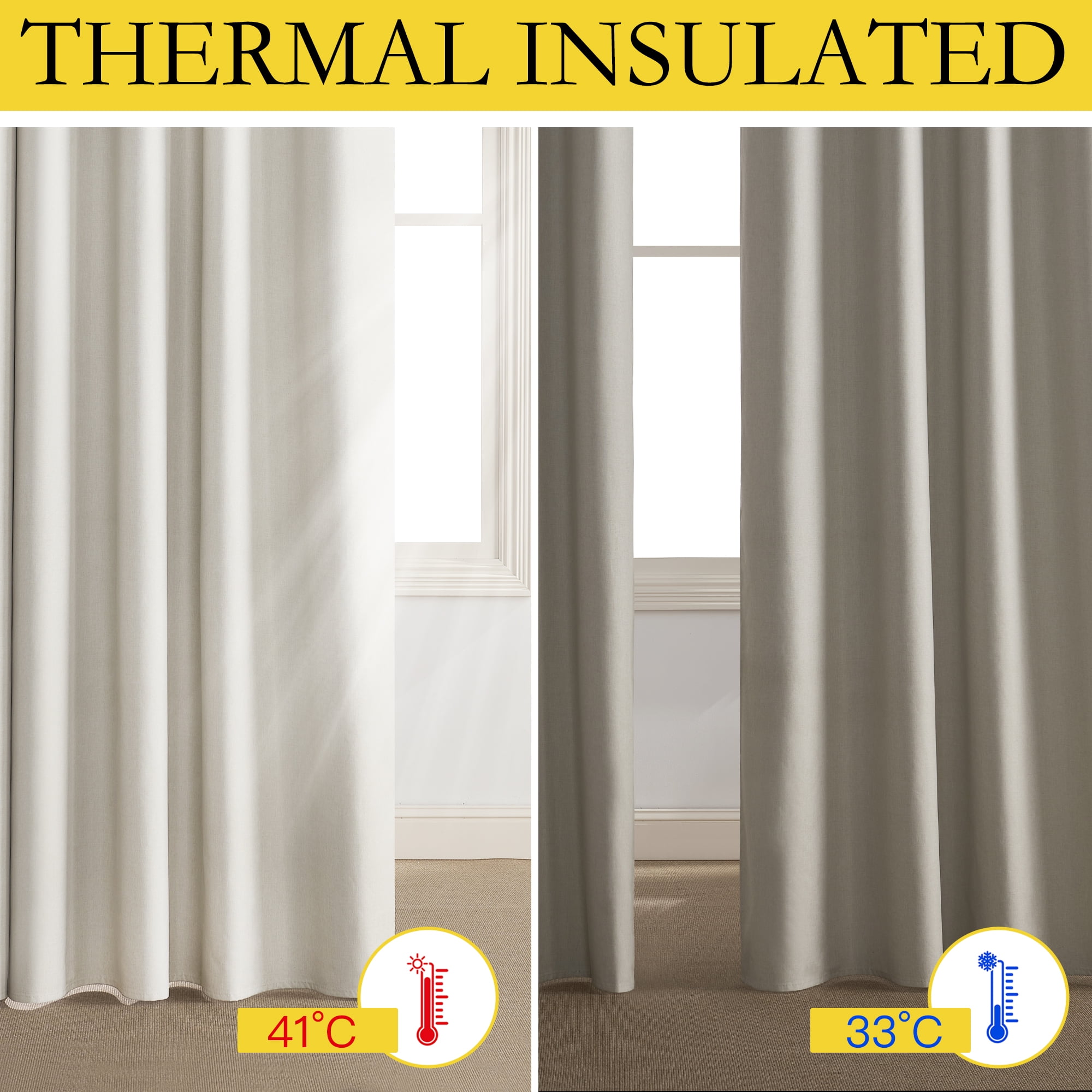 NICETOWN 100% Blackout Curtain Extra Long Faux Linen Noise Reducing Solid Modern Privacy Drapes, W52 x L102, Cream, Set of 2