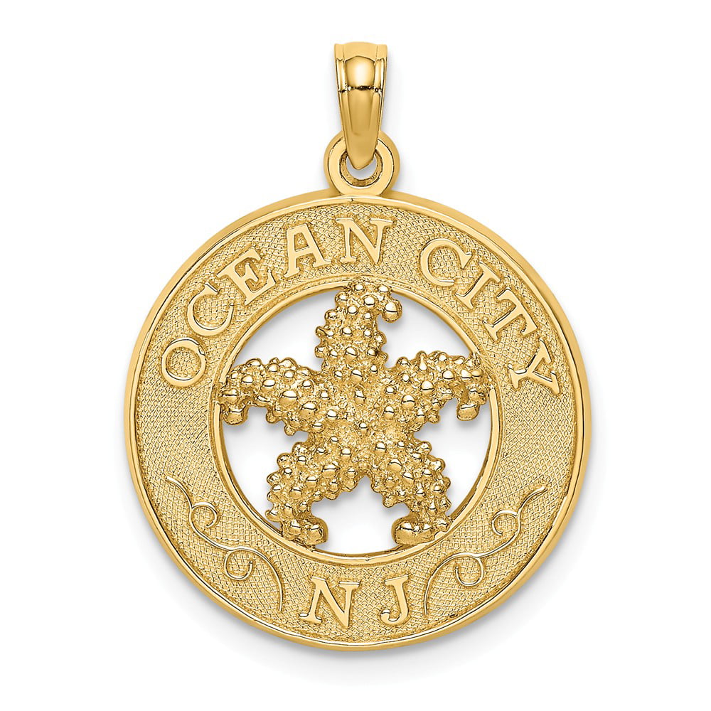 Details about  / 14k 14kt Yellow Gold CAPE MAY On Round Frame Starfish Charm PENDANT 24.1 mm