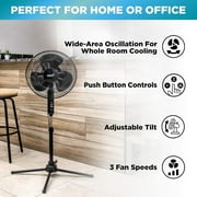 Comfort Zone 16 in. 3-Speed Adjustable-Height Pedestal Fan, Black