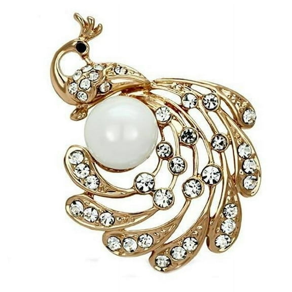 Alamode LO2778 Women Flash Rose Gold White Metal Brooches with Synthetic in White