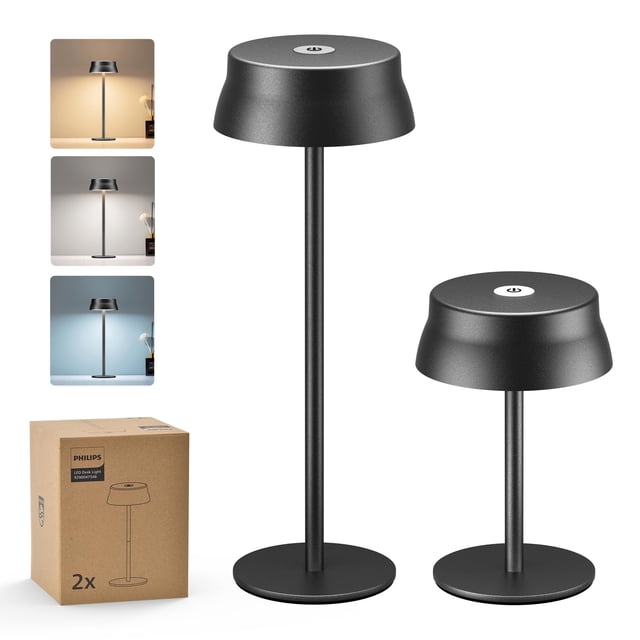 Lámpara de mesa inalámbrica Philips con 2 pulgadas de altura ajustable y táctil
