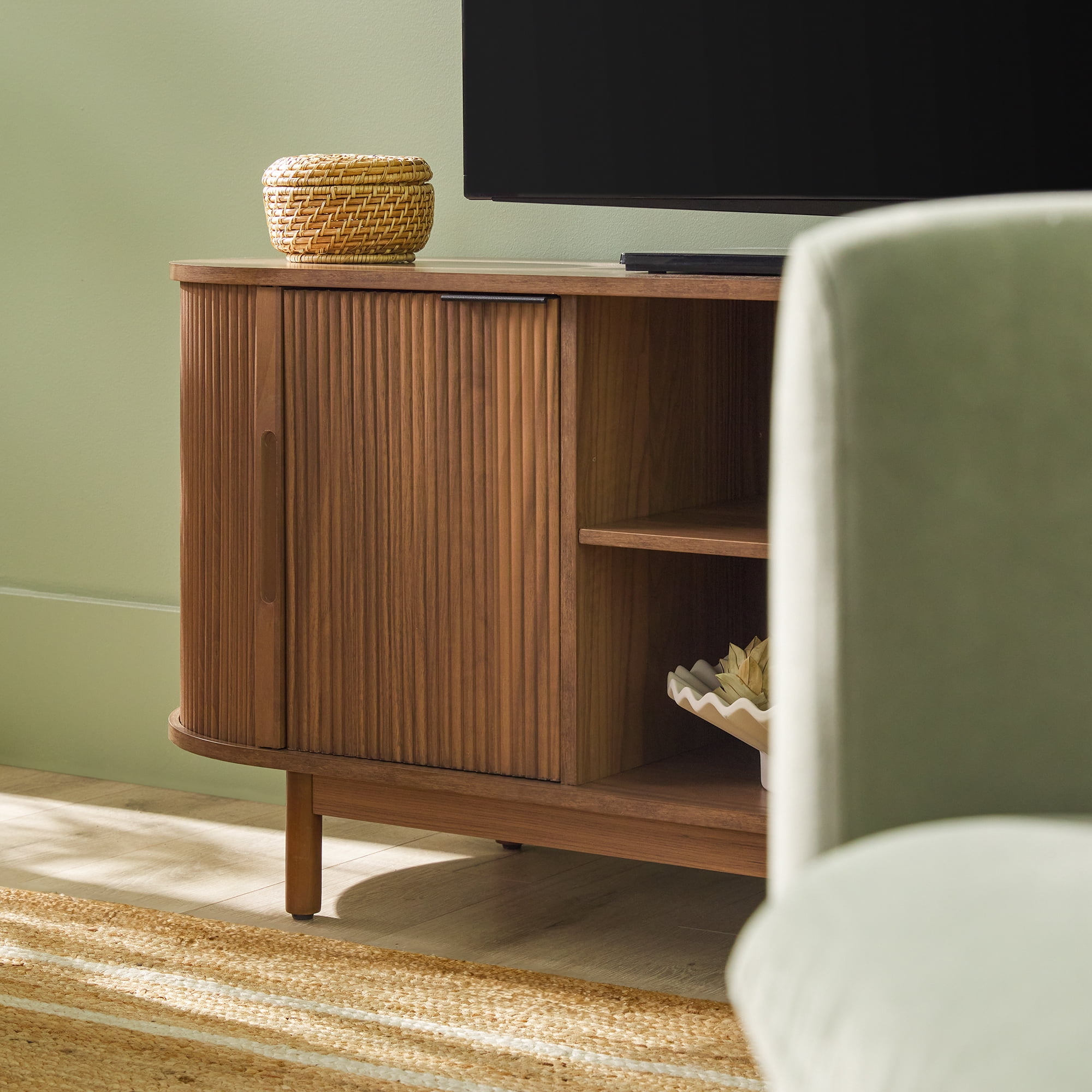 Walker Edison Modern Reeded 60” TV Stand with Open Storage - Mocha