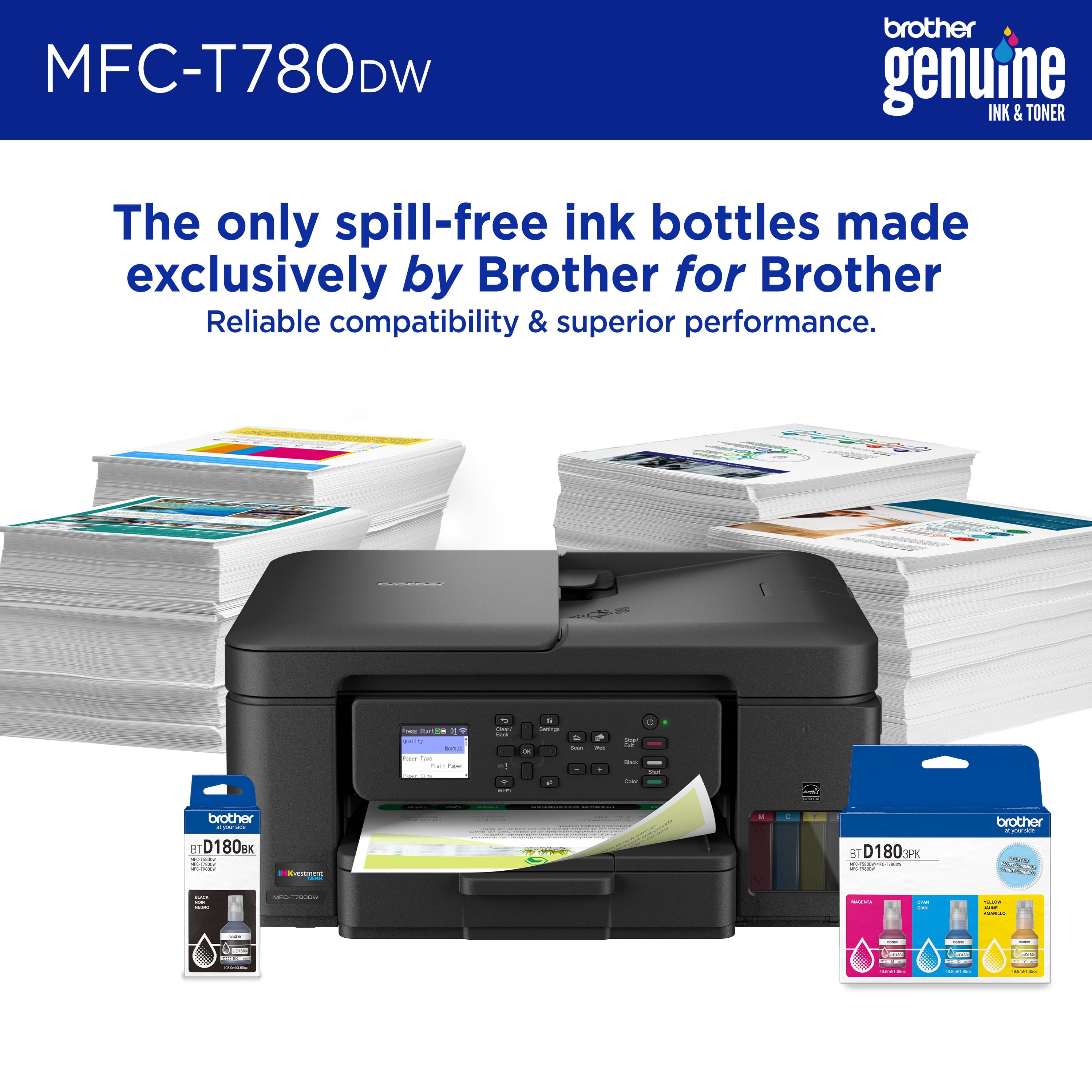 Brother INKvestment Tank 780 MFC-T780DW Wireless Color Inkjet All-in-One Printer with Duplex Printing and Up to 3 Years of Ink In-Box and a 3-year Limited Warranty