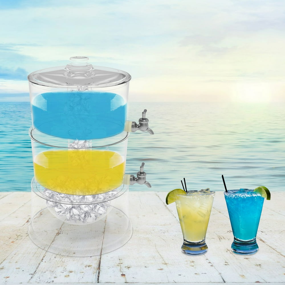 2Tier Beverage Dispenser Stackable Layers, Inner Ice Cylinders