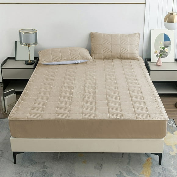 Quilted Fitted Sheet,Washed Cotton Sheet,Skin-Friendly Bed Cover,Breathable Mattress Protector,Non-Slip Fitted Sheet,Thickened Mattress Cover,Dirt-Proof Bed Sheet,Home Bedding Sheet